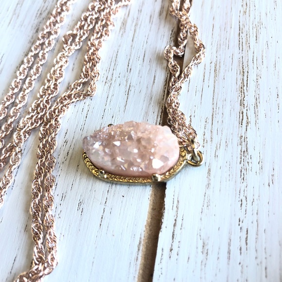 Peach Natural Druzy Stone Necklace - Picture 3 of 3